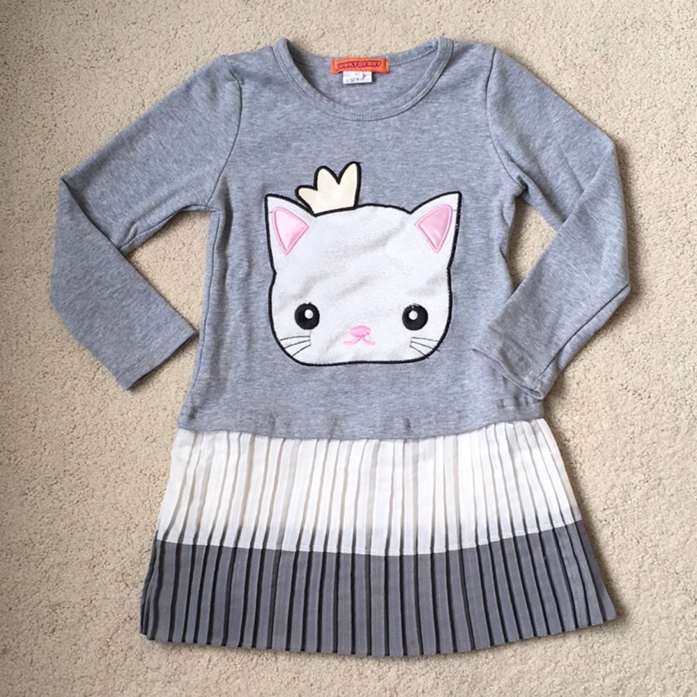 Girls Funkyberry Pleated Cat Dress 4T